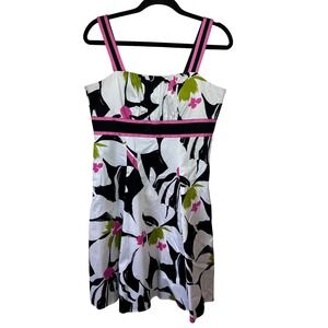 R &‎ K Originals Y2K Black White Floral Dress Pink Straps SZ 10 Milkmaid